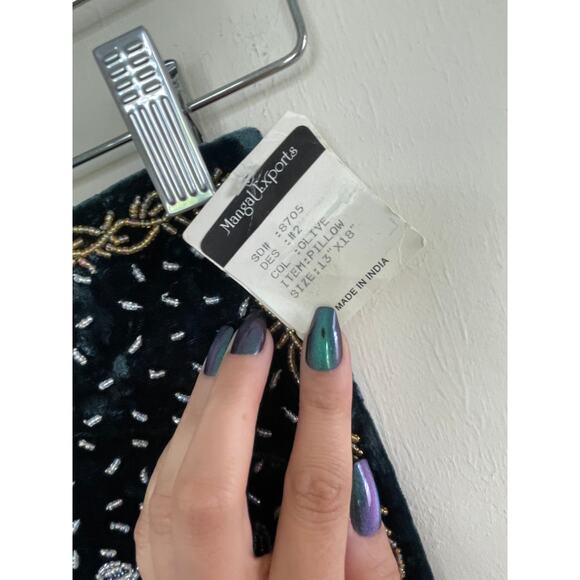 MANGAL EXPORTS dark green beaded India throw pillow decorative sham - Picture 4 of 5